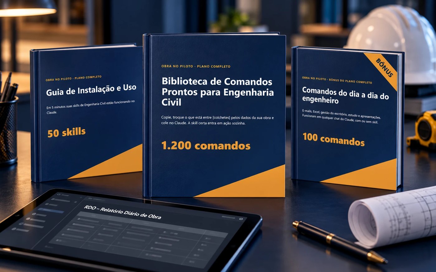 Kit Obra no Piloto: PDF de 1.200 comandos, guia de instalação, bônus de 100 comandos e 50 skills